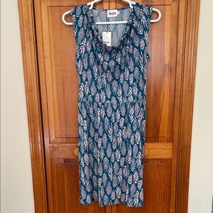 Leota Blue White Aloe Print Cowl‑Neck Midi Dress Plus 1X NWT Stretch Knit